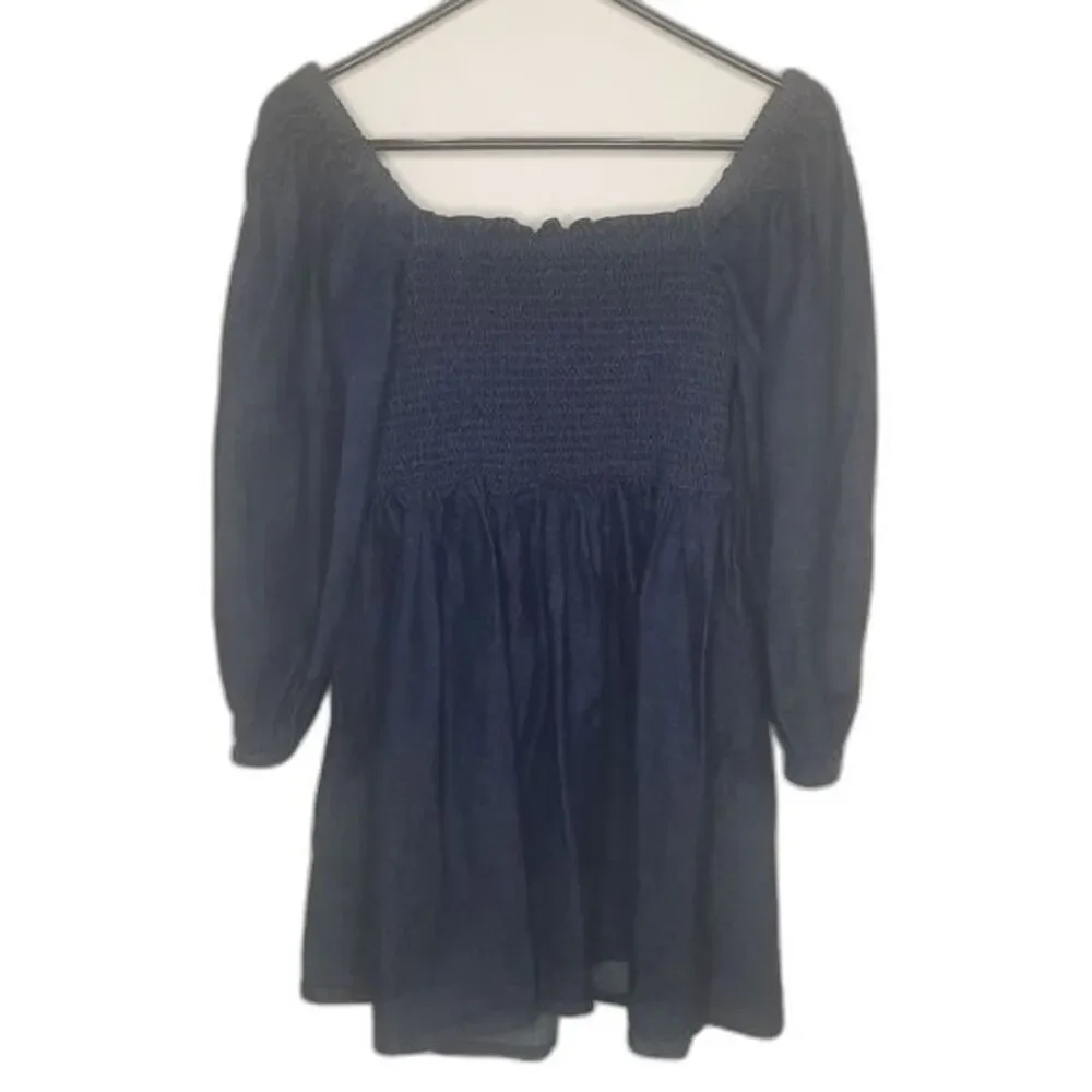 J. Crew Smocked Puff Sleeve Chambray Dress Birch Wash Size Medium